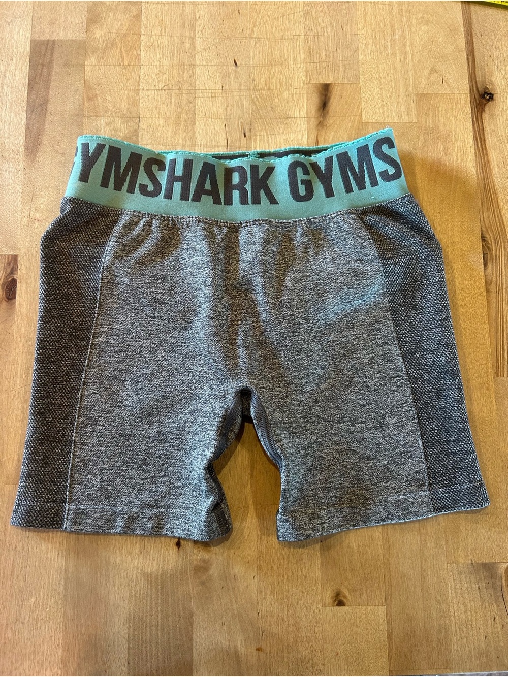 Gymshark Women's Grey Bike Shorts with Teal Waistband